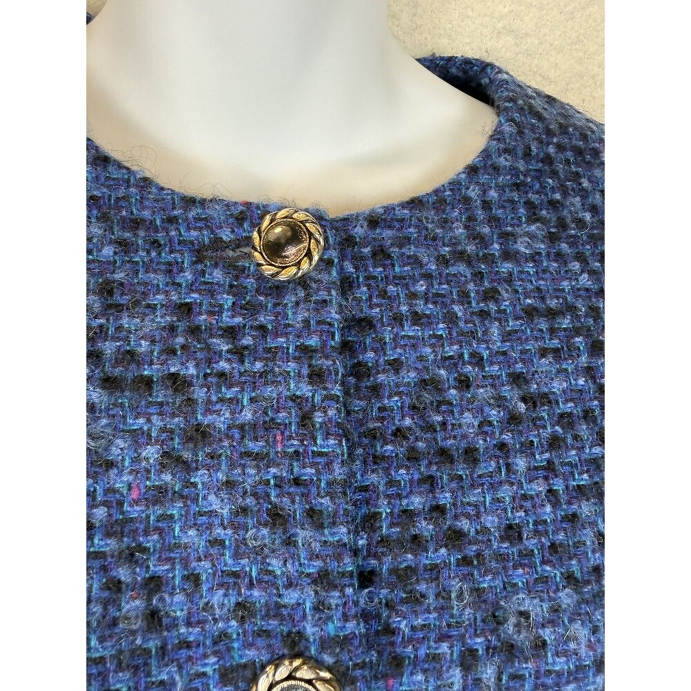 Vintage Pendleton Wool Jacket Blue Black Tweed Boucle Box Crop Large 12 14 - Picture 6 of 12